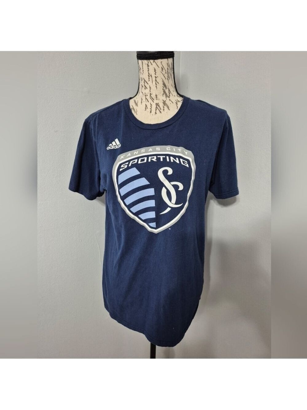 Adidas Unisex Navy/Blue/Grey Sporting KC Kansas City MLS Short Sleeve Tee M